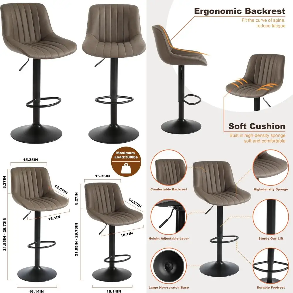 Coppia di sgabelli da bar girevoli ad altezza bancone con sedili e schienali regolabili in ecopelle, design moderno