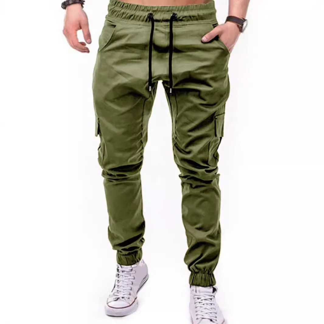 

Men's Workwear Multi Pocket Drawstring Cargo Pants Casual Cotton Fabric Straight Jogger Pants
