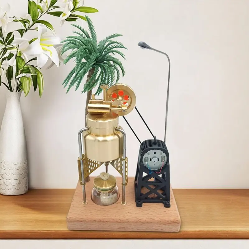 Mini Retro Steam Engine Model With Generator Lamp, Physics Science Experiment Educational Toy, Desktop Decor Creative Gift