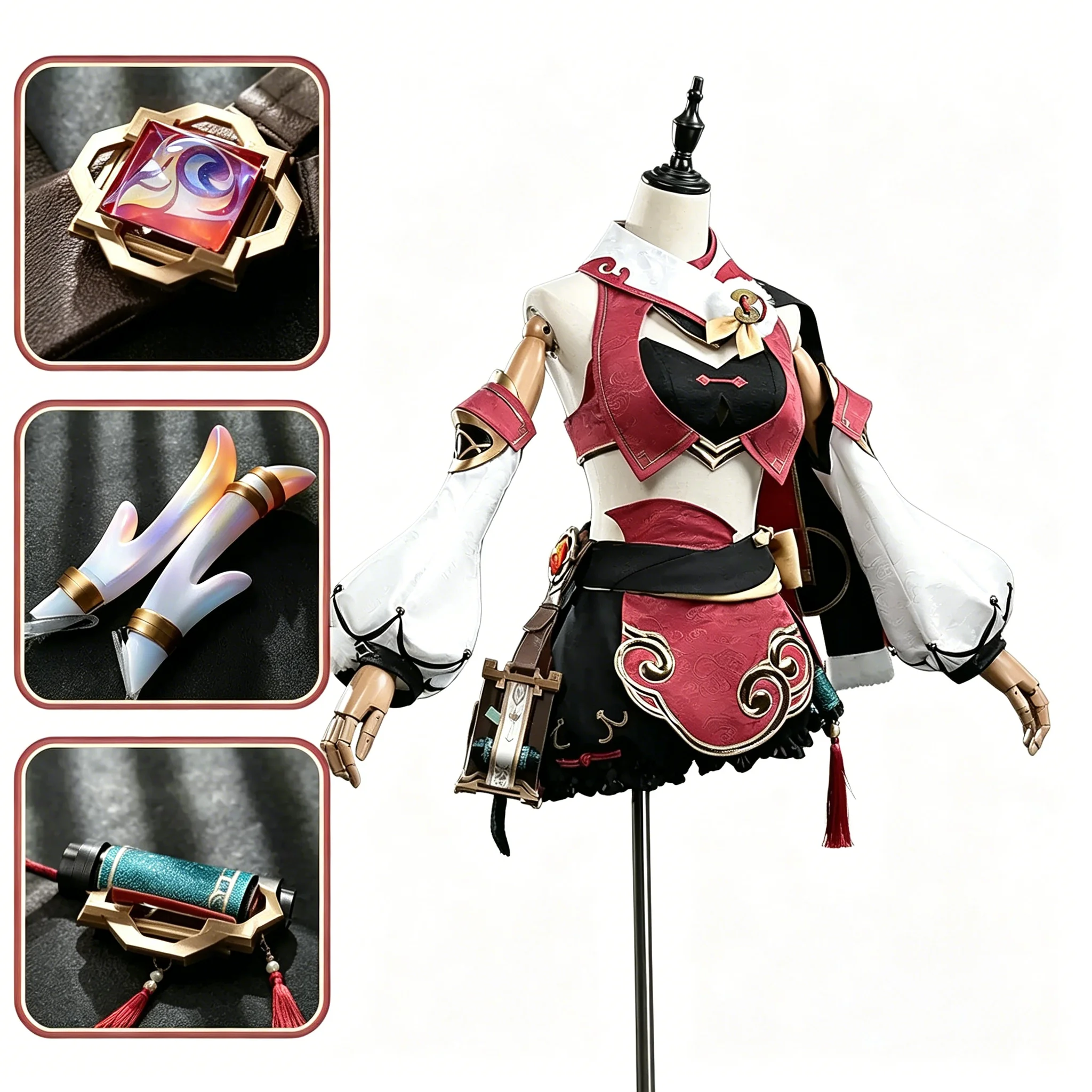 Disfraz de Cosplay de Yanfei de Genshin Impact, Color Rojo Ahumado, Conjunto Completo para Mujer, Halloween, Comic Con, Juego de Roles, Anime, Fiesta
