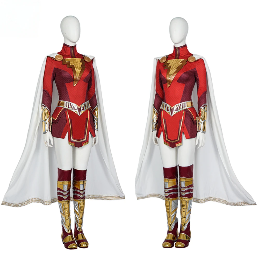 Mary Cosplay Costume Fury Of The Gods Shazam Mary Bromfield Halloween Party Role Play Outfits with Cloak Women Dress Suit