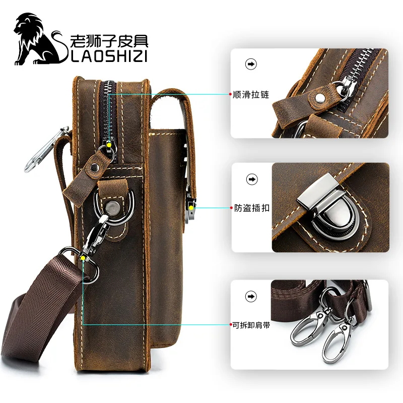 Brand New Crazy Horse Leather Men Waist Pack Phone Pouch Bags Waist Bag Men\'s Small Shoulder Belt Bag crossbody bags for men