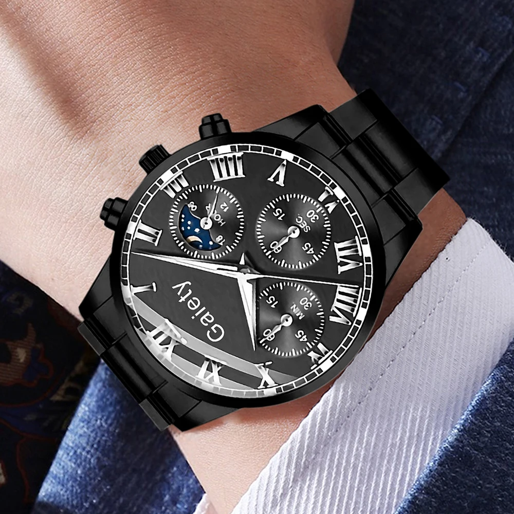 طقم ساعات رجالية مكون من 4 قطع، ساعة كوارتز بمقياس رقمي روماني، مناسبة للملابس اليومية، هدية مثالية #4