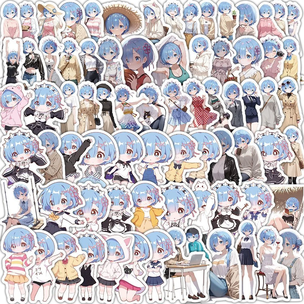 10/30/50/100 szt. Naklejki Kawaii Dziewczyny Rem Re Zero Naklejki z Kreskówek na Laptopa Scrapbooking Bagaż Telefon Śliczne Postacie Anime Naklejki