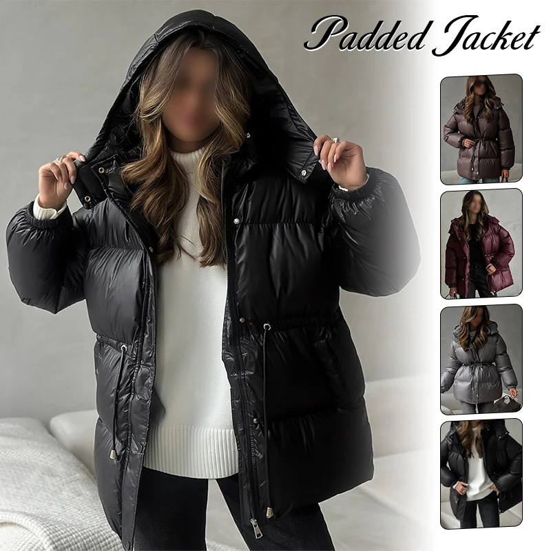 

Women's Casual Hooded Thicken Cotton Jacket Warm Padded Winter Parkas Long Sleeve Bread Cotton Clothes Thick Jacket Outerwear