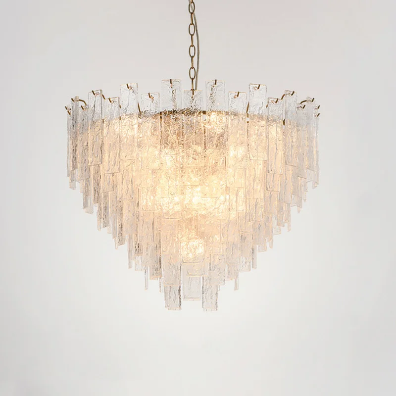 Aqua Frosted Water Glass Chandelier With Crystal Lustre For Living Room, Dining Room Ceiling Light Fixtures