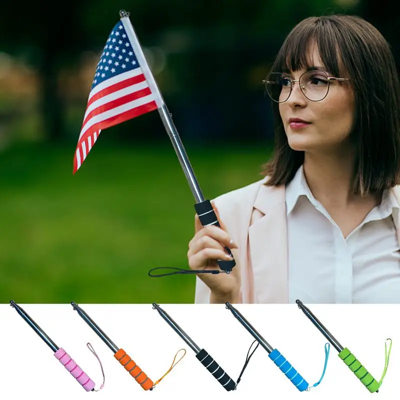 Handheld Flag Pole Portable Banner Flag Pole Stainless Steel Telescopic Banner Flag Pole 3.9FT Tour Guide Flag Pole Teaching