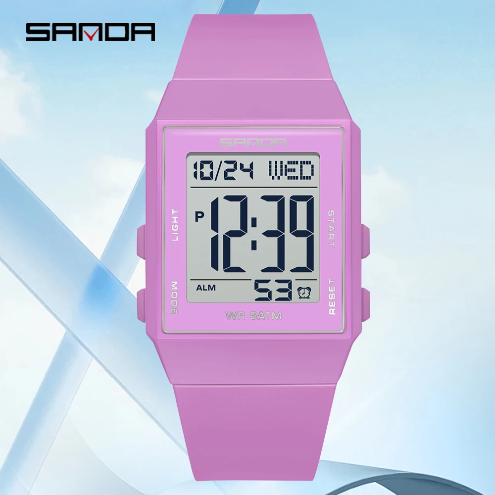SANDA Fashion Digital Watches for Woman Multifunction Luminous Chronograph Calendar Sports 5ATM Waterproof Electronic Watch 6363
