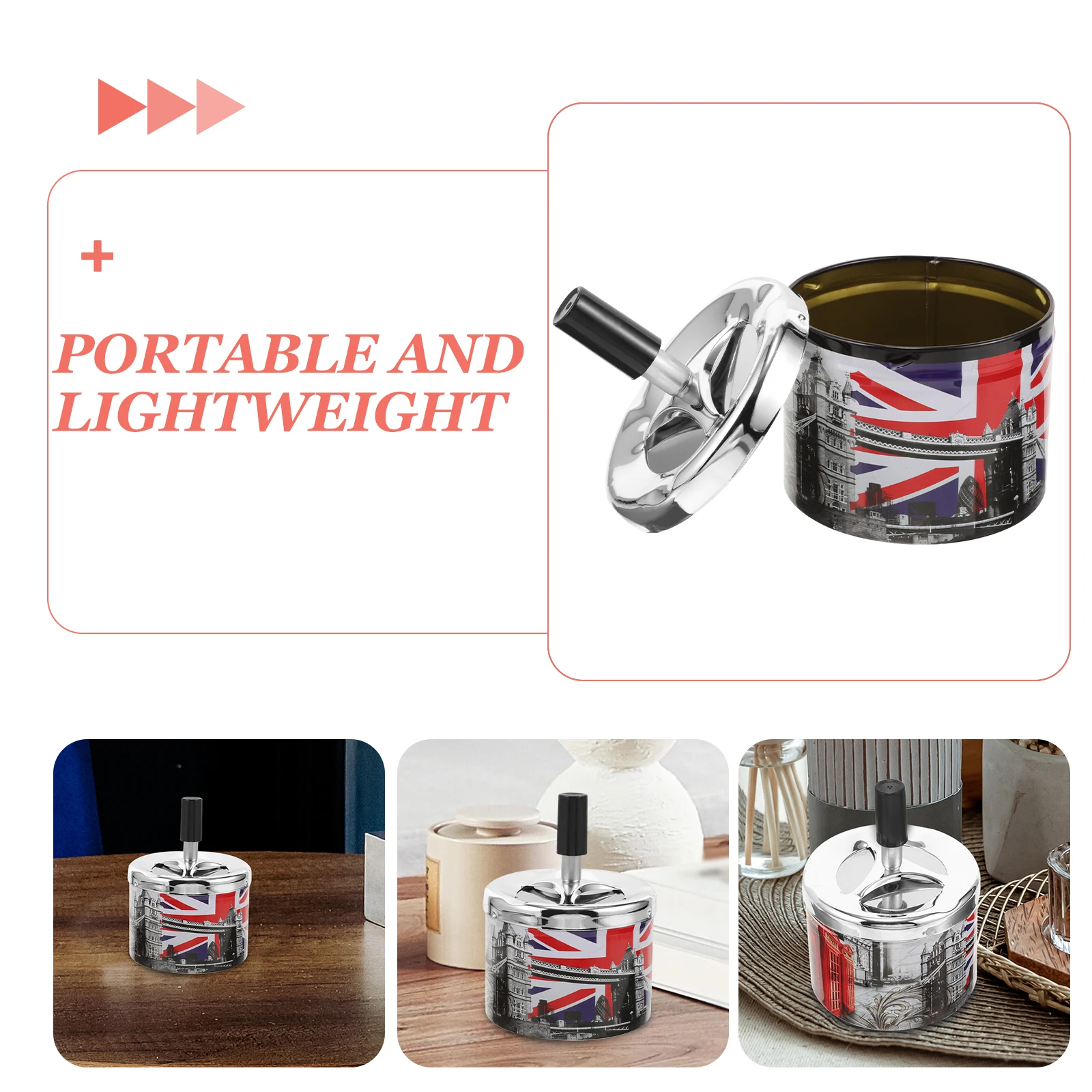 

Rainproof Swivel Lid Ashtray Travel Decoration Office Metal Buddy Smokeless Indoor for Cigarettes