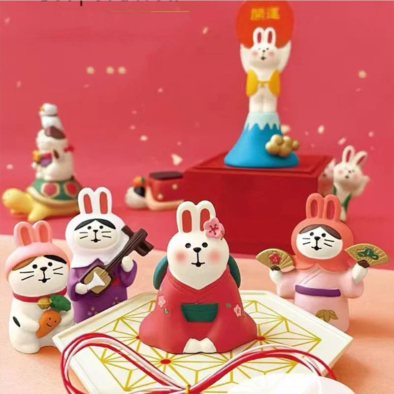 ZAKKA Japanese Cat Rabbit New Year resin ornaments creative gift decoration INS miniature scene props carrot Fan kimono Guzheng