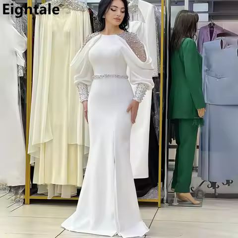 Eightale 2025 Luxury Dubai Evening Dress Beaded Puff Sleeve Mermaid Saudi Arabic Prom Party Dress Women Formal Gowns Customized