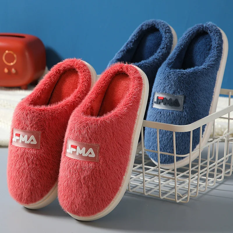 Winter Couple Cotton Slippers Non-Slip Velvet Thickening Warm Woolen Slipper