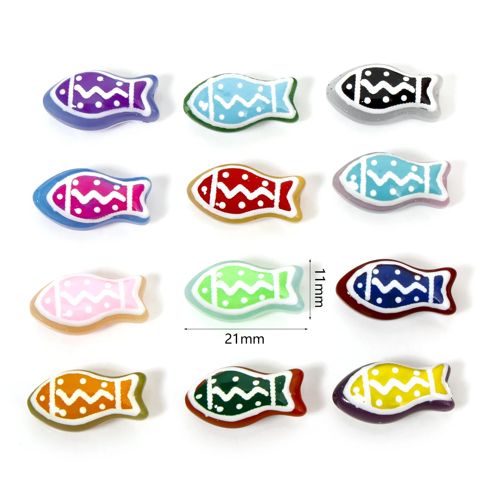 2 PCs Lampwork Glass Ocean Jewelry Beads Fish Anima Ripple Enamel Beads For DIY Jewelry Making 21mm x 11mm, Hole: 1.4mm