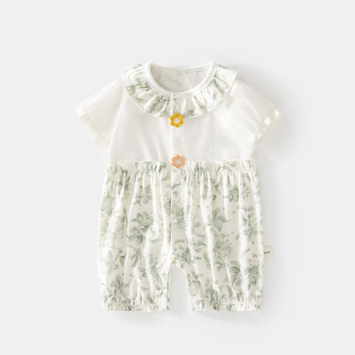 Baby Short Sleeve Rompers Baby Summer Ice Oxygen Cotton Thin Baby Onesie Infant Air Conditioning Clothes Romper with Bib