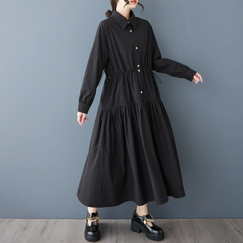 เสื้อเชิ้ตทรงเอไลน์ผ้าคอตตอนผสมโพลีเอสเตอร์สำหรับฤดูใบไม้ผลิ สไตล์ลำลอง สีพื้น คอปก