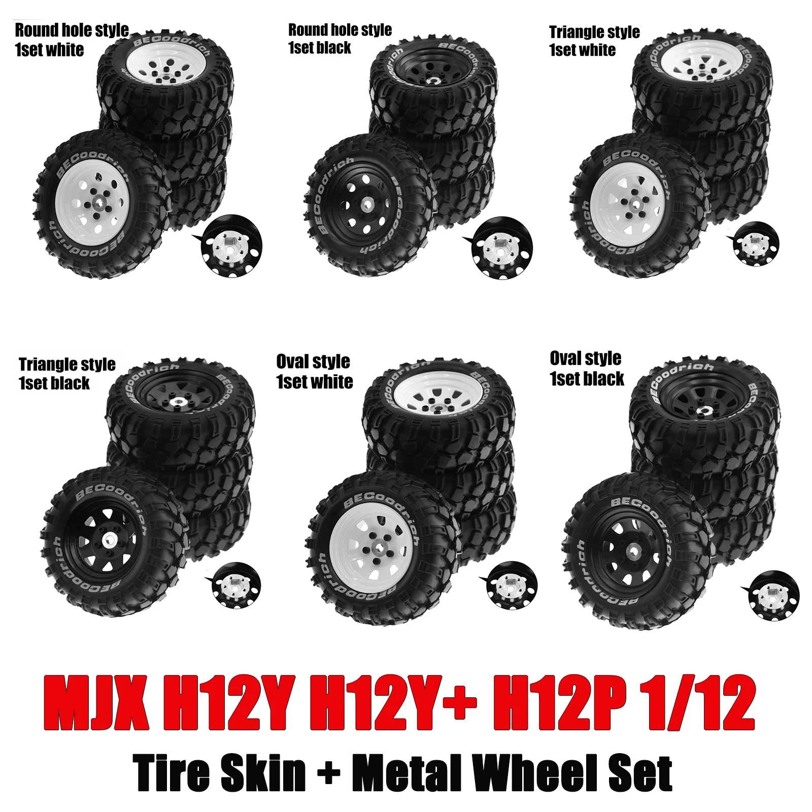 

MJX H12Y H12Y+ H12P 1/12 RC Simulation Climbing Car Spare Parts Tire Skin + Metal Wheel Set