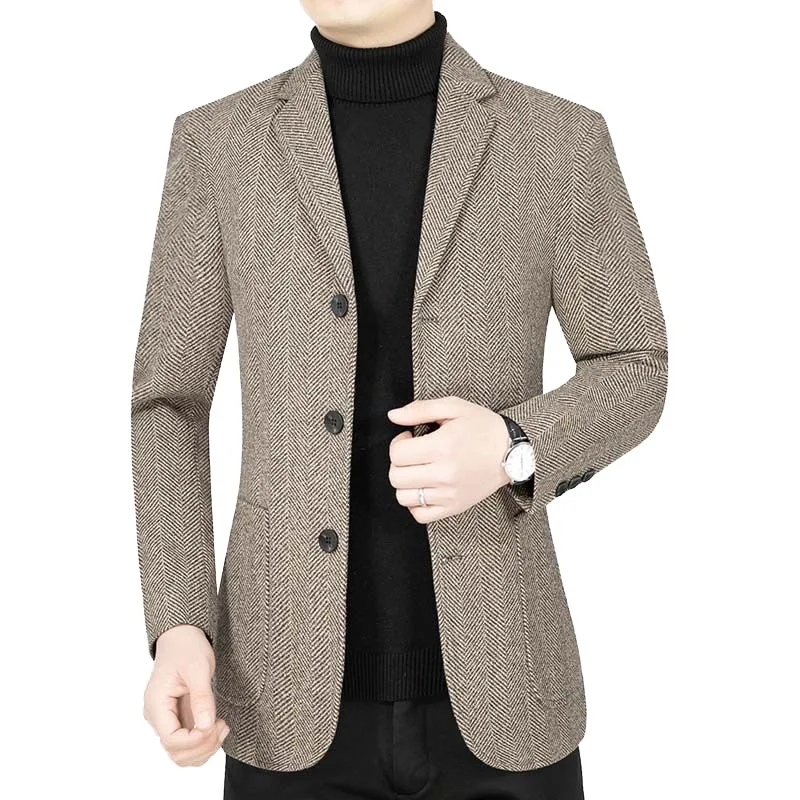 

Autumn Men Suit Coat New Striped Single-breasted Non-ironing Man Outerwear Long Sleeve Business Office Versatile Male Blazer