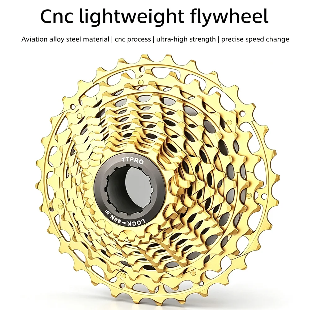 TTPRO 11 Speed Gold CNC Hollow Ultralight Bicycle Cassette, MTB Road Sprocket Compatible with Shimano HG / XD Freehub