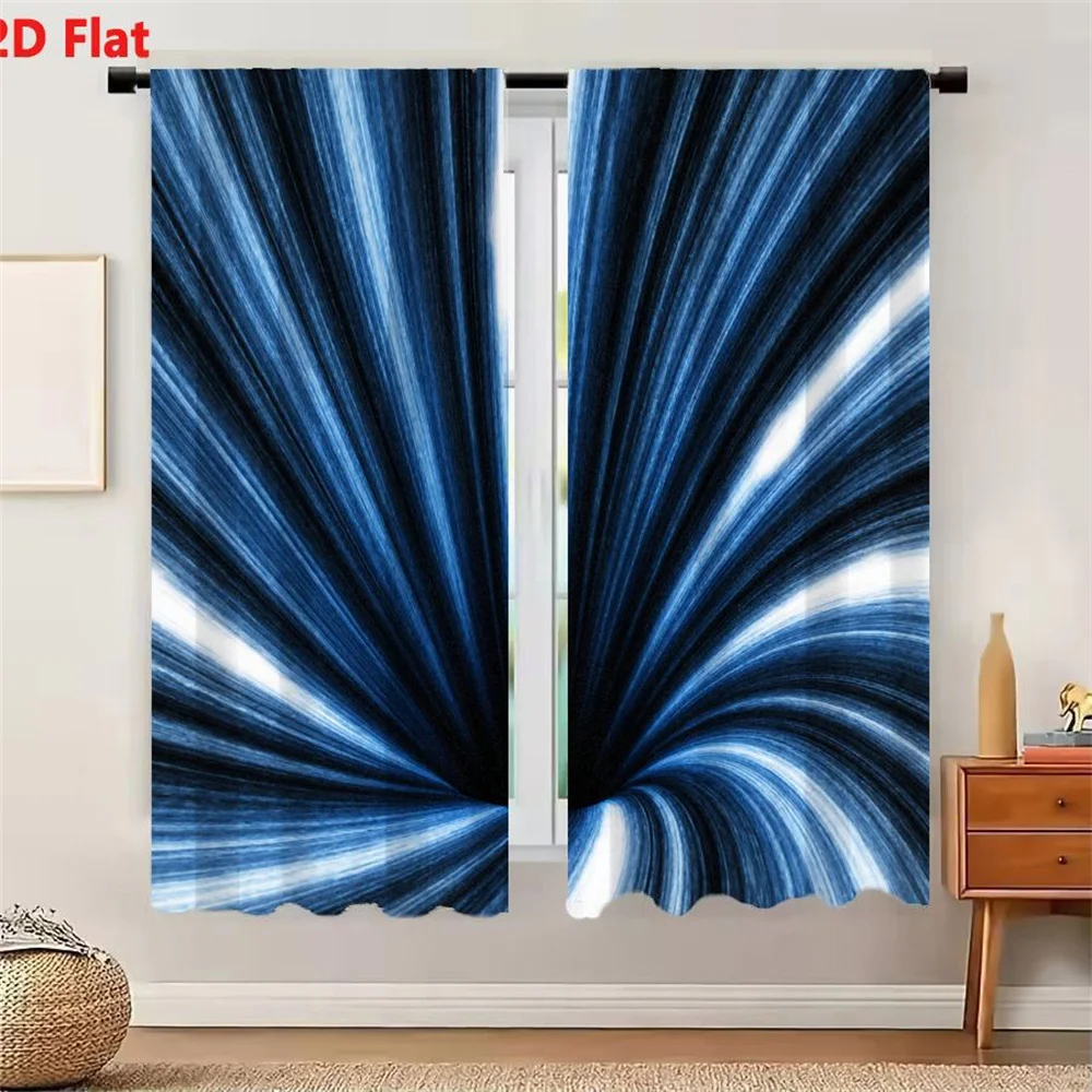 2Pcs Curtains 2D Flat Abstract Digital Artwork Radial Tunnel-Like Effect With Blue White Lines Radiating From Dark Central Void