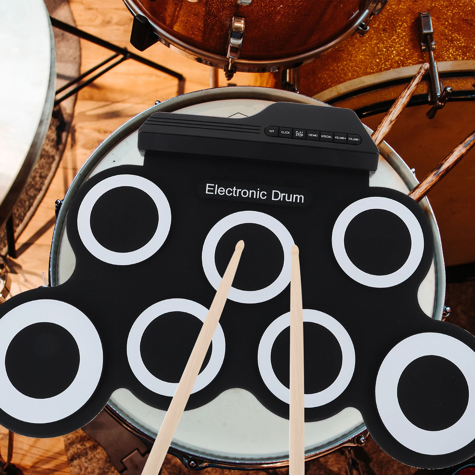 

Electronic Drum Portable Kit Music Instrument Hand Roll Electric Practice Wooden