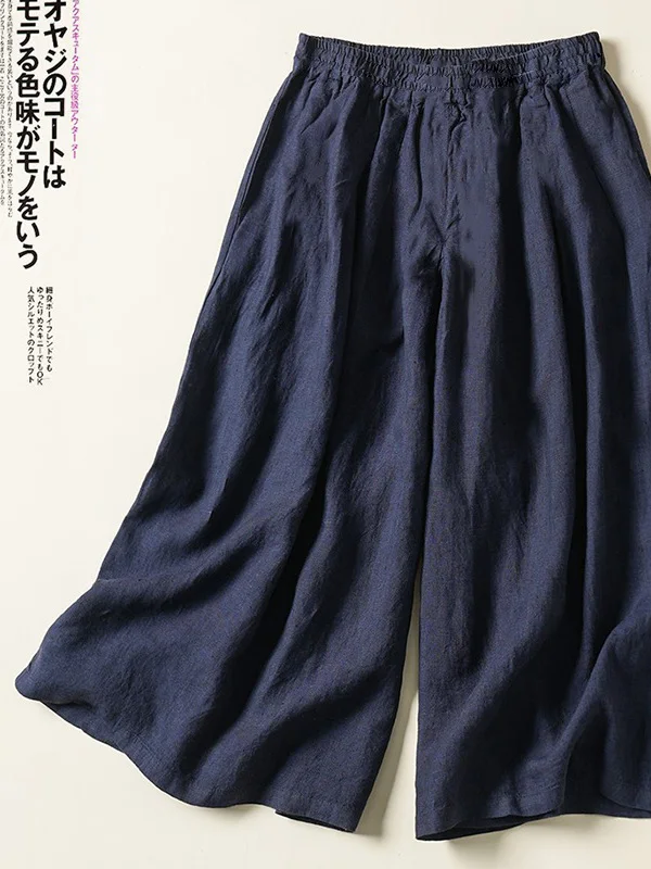 Linen Wide Leg Pants Women Summer plus Size High Waist Draped Straight Cotton Linen Casual Seven-Foot Loose Comfortable Trousers