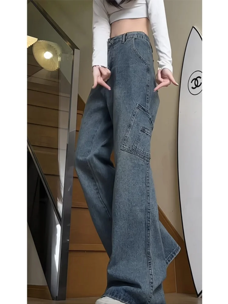 

Мужские рабочие джинсы American Sle с высокой талией, прямые, свободные, широкие, длинные брюки на весну-осень, износостойкие