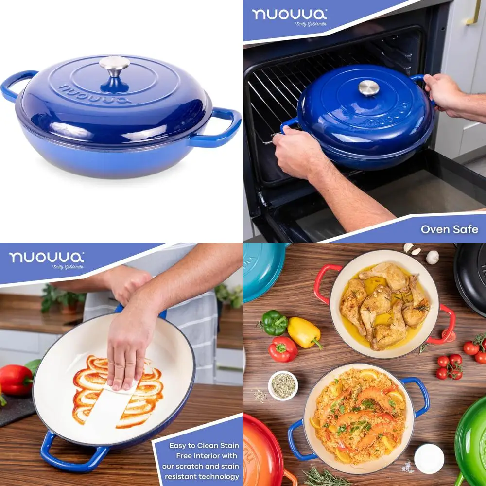 

Чугунная запеканка с антипригарным покрытием и крышкой — безопасная голландская кастрюля для духовки, прочная посуда для кастрюли, защита от духовки до 500 лет ° F, идеально подходит для Ба