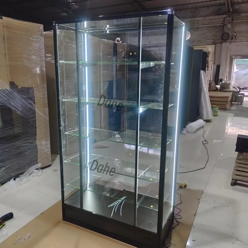 custom.Full Vitrine Showcase Display for Retail Store Lockable Aluminum Glass Cabinets with Led Light Smoke Shop Fitting