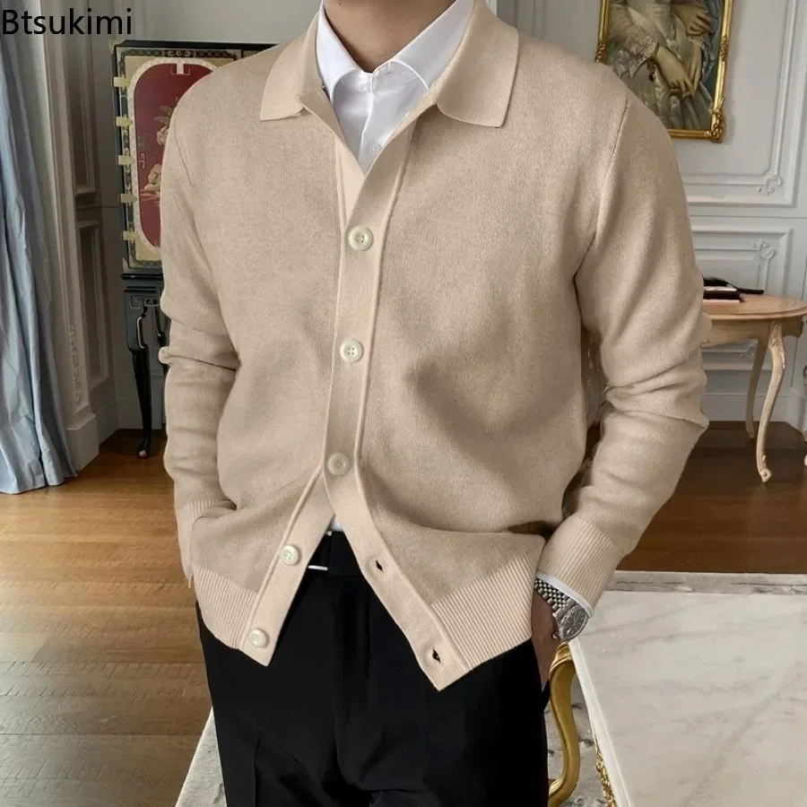 

Men's Knitted Cardigan Jacket Coats Spring Autumn Sweater Coats Casual Versatile Knit Tops Men Single-breasted Lapel Knitwear