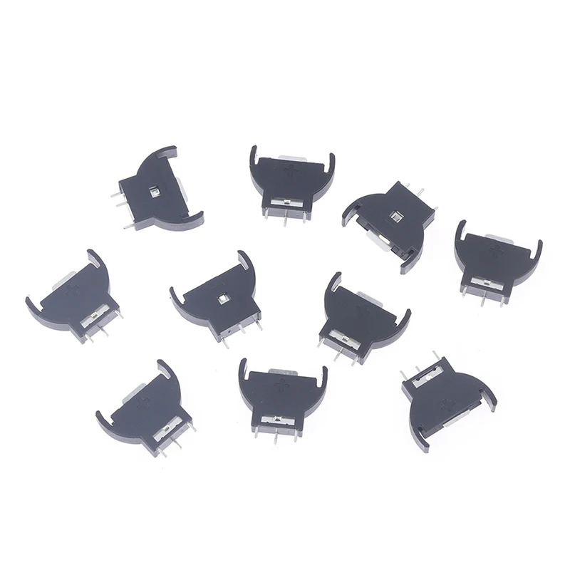 10PCS Black Plastic CR2032 2032 3V Half-Round Cell Coin Battery Socket Holder Case Module Battery Boxes Vertical Inline 3 Pins