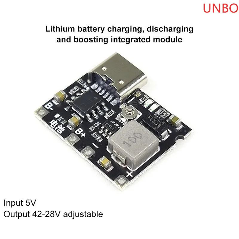 3.7V to 9V 5V 2A DC-DC Step Up Boost Module 18650 Lithium Battery Charging Discharging Board Type-C Interface Integrated Module