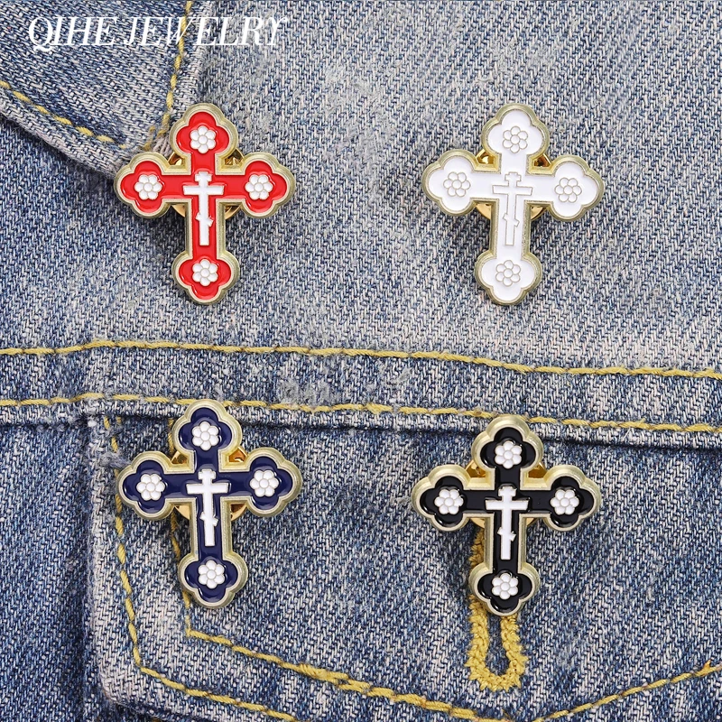 Orthodox Cross Hard Brooch Enamel Pins Religious Crucifix Saint Brooches Backpack Lapel Hat Badge Funny Jewelry Gift for Friends