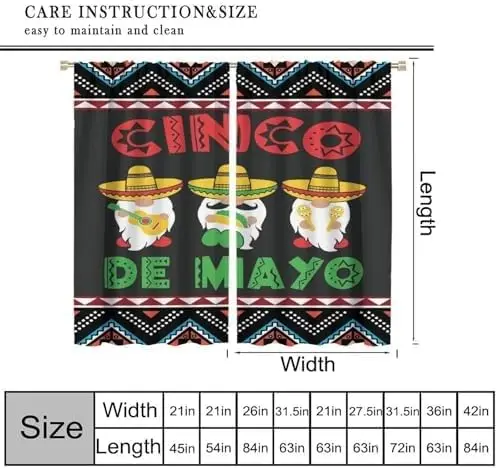 Mexican Cinco de Mayo Fiesta Celebration Curtain Window Drapes Holiday Ethnic Style Tropical Home Decor Window Treatment for Par