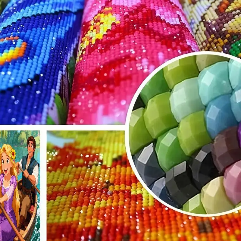 Kit de peinture diamant 5D à perceuse complète, bricolage, raiponce emmêlée Disney et cavalier Flynn, scène de bateau romantique, princesse Prince de dessin animé G, 1 pièce