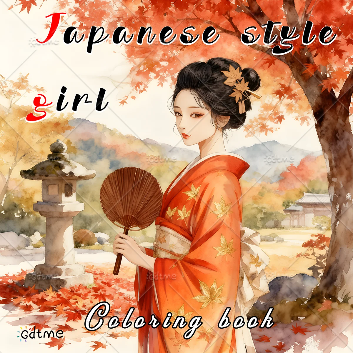 Japanese Style Girl Bold-easy Patterns Coloring Book for Adults Cute Drawing Book Perfect Gift for Party and Birthday ﻿