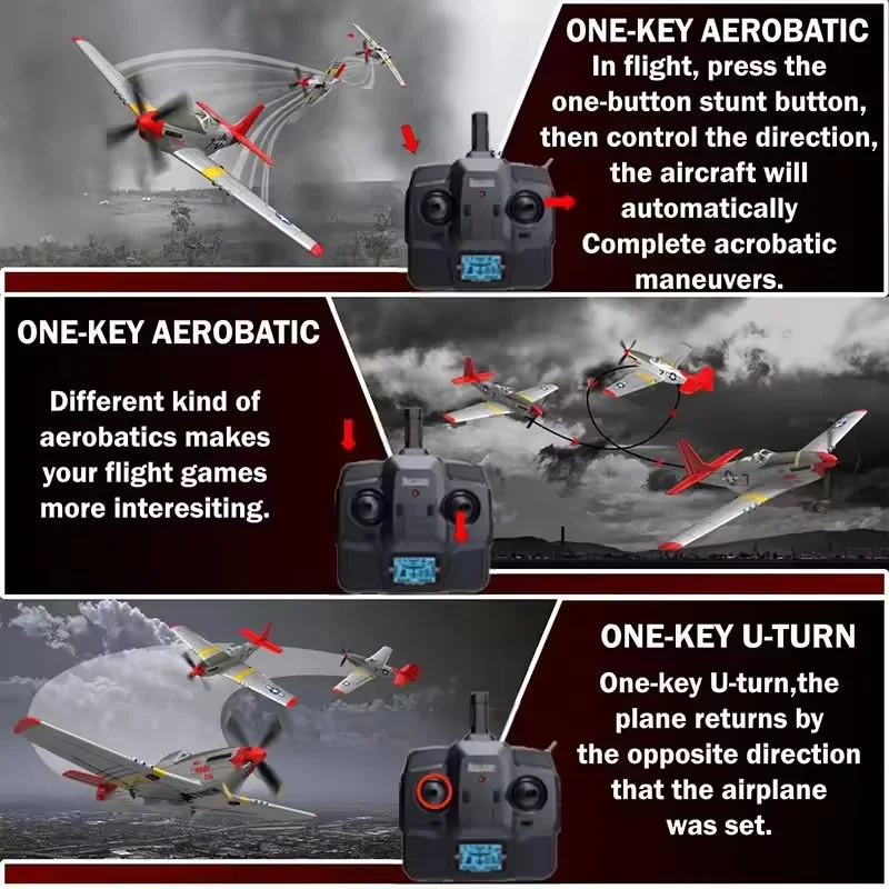 Model samolotu myśliwskiego P51 Mustang, zdalnie sterowany, 4-kanałowy, model lotniczy ze stałym skrzydłem, elektryczny szybowiec z pianki, zabawka, 2.4G