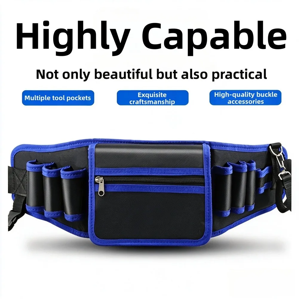1pc Waterproof Tool Belt Multi-Pocket 1680D Thickened Oxford Utility Pouch Tool Waist Bag Adjustable Belt For Tools Organizing