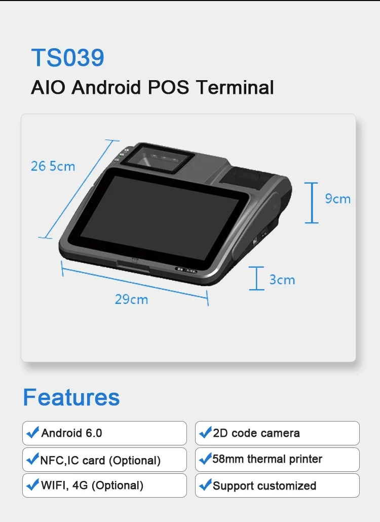 High Performance Android NFC POS Terminal System With Printer QR Code Touch Screen Cash Register Cashier Machine Pos Tablet