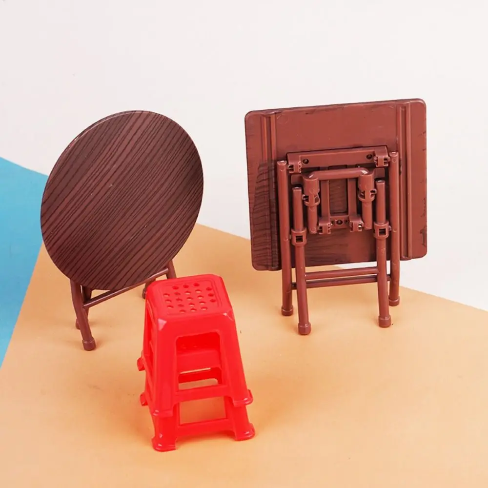 Scene Model Dollhouse Folding Table Furniture Lifelike Design Miniature Dining Table Mini Stool Plastic Dollhouse Small Chair