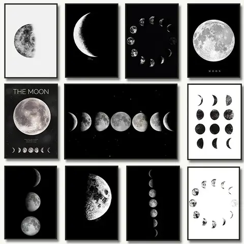 Black White Art Moon Phase Posters Aesthetic Canvas Prints Painting Wall Picture For Living Room Bar Cafe Home Decor Cuadros