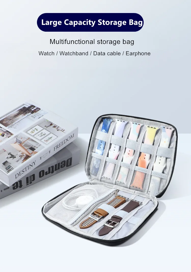 Portable Watch Organizer Multifunction Storage Bag for Apple Watch Strap Band Data Cable Earphone Travel Pouch Bag Holder Case