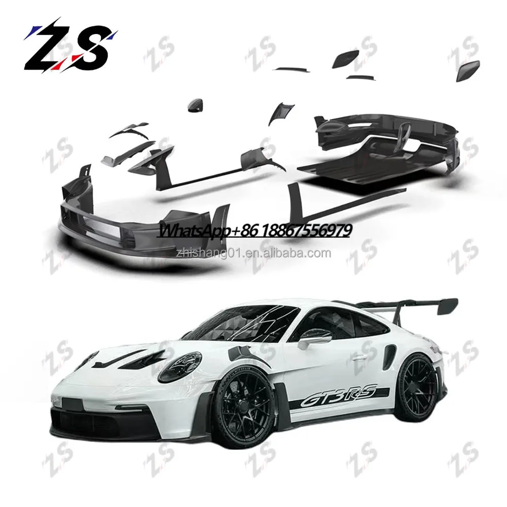 ZS Exterior Accessories for Porsche 911 992 Carrera Upgrade to GT3RS Dry Carbon Fiber Body Kit Front Bumper Car Bodykit