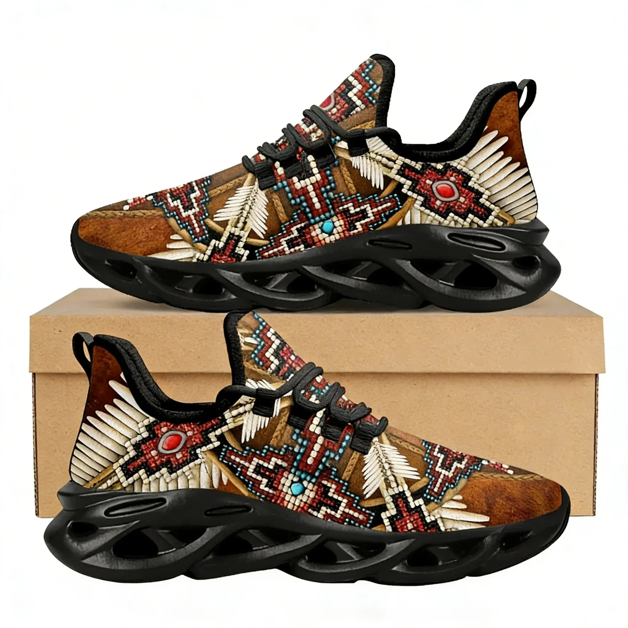 

American Tribal Casual Women Mesh Sneakers Summer Cool Platform Shoes Bead Cross Mandala Print Girls Walk Footwear
