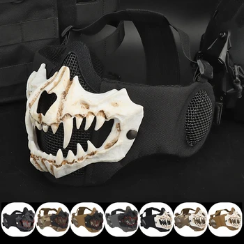 Mascarilla táctica plegable de media cara para caza, máscara de malla de acero con bajo contenido de carbono, cómoda, protectora para las orejas, novedad de 2022