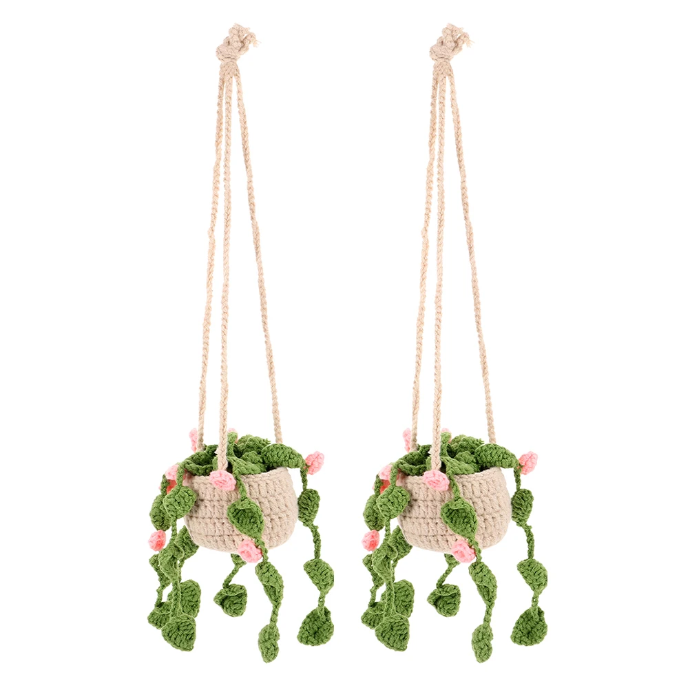 

2pcs Rearview Mirror Decor Boho Crochet Accessory Plant Ornament Handmade Interior Yarn Hanger Truck Accessory