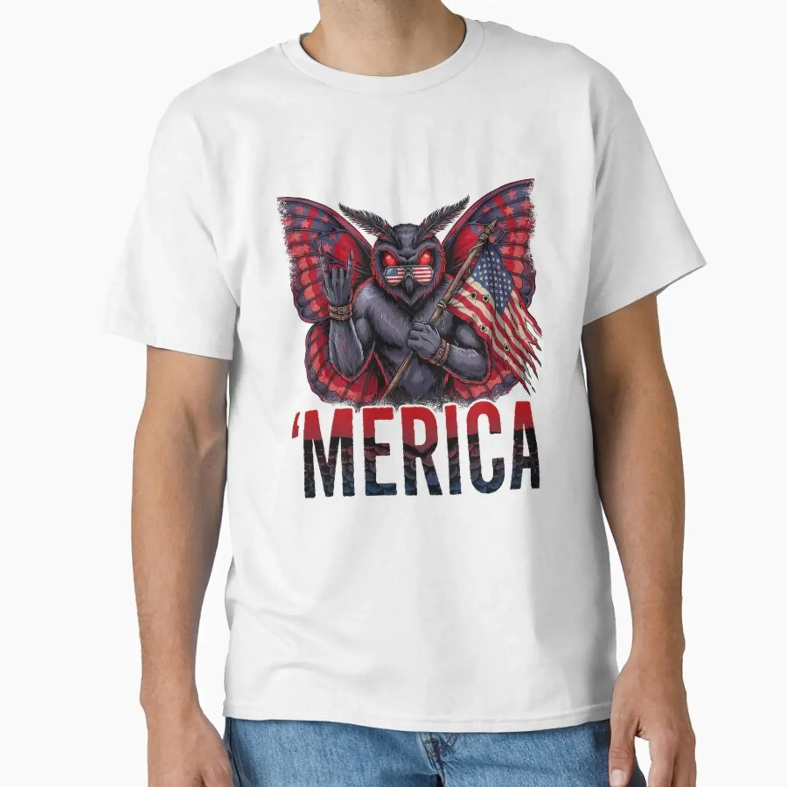 'Merica Mothman Patriotic T Shirt v7 designed and sold by DarylWelsh2024 vintage Washed designer clothes Comfortable Casual