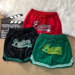 Stripe Vent Embroidery Letters Star Label Basketball Shorts Men Women Black Red Green Drawstring Loose Sports Running Shortpants