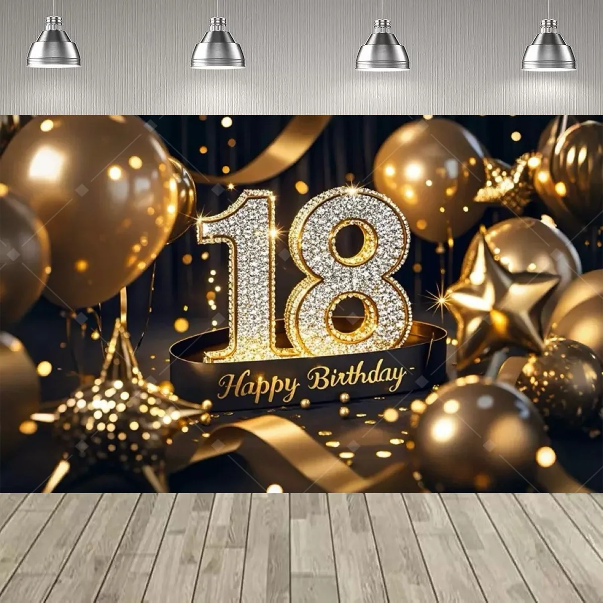 Schwarz Gold Diamant 18. Geburtstag Party Dekoration Hintergrund Ballon Champagner 18. Geburtstag Party Supplies Dekoration Banner Geschenk – Detail 5