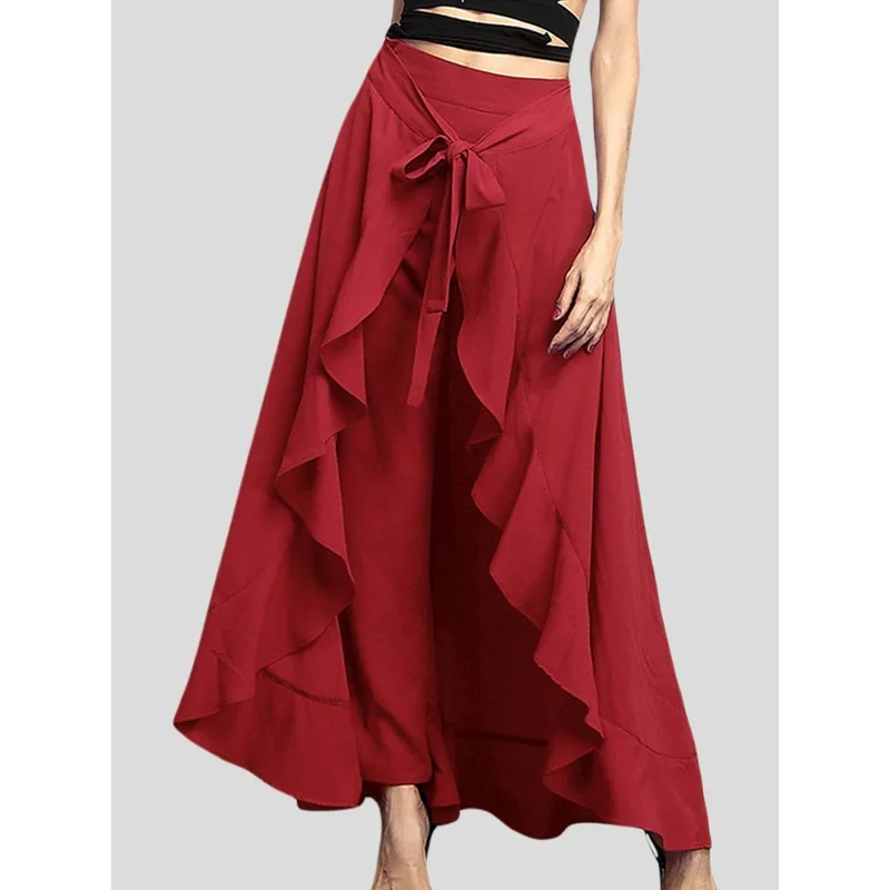 TAKO 2 in 1 Gonna con volant Pantaloni per donna 2026 Nuovo Plus Size A vita alta Cravatta in vita Office Lady Wear Pantaloni solidi 166703