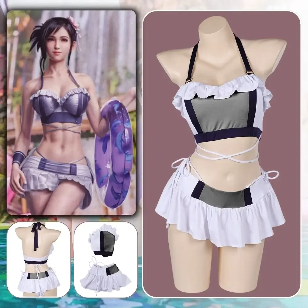 

Tifa Lockhart Cosplay Swimsuit Final Fantasy 7 Costume Disguise Adult Women Girls Bikinis Set Swimwear Halloween Carnival Suit